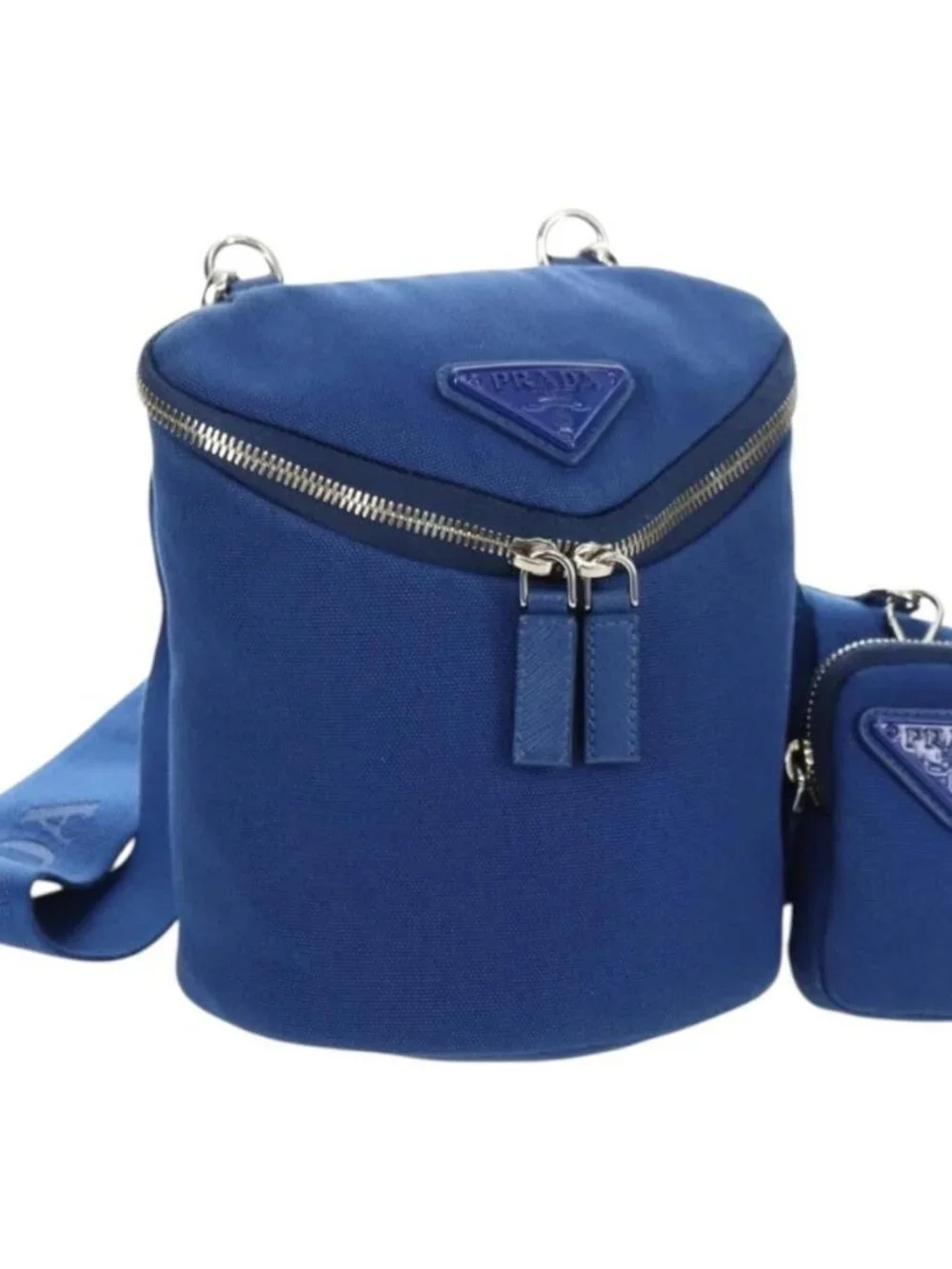 PRADA Shoulder Bag Canvas Blue Silver Auth
